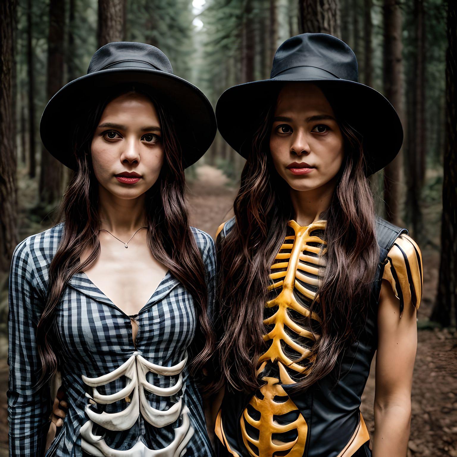 2 girls in Halloween costume generated by Fotor AI Halloween costume generator