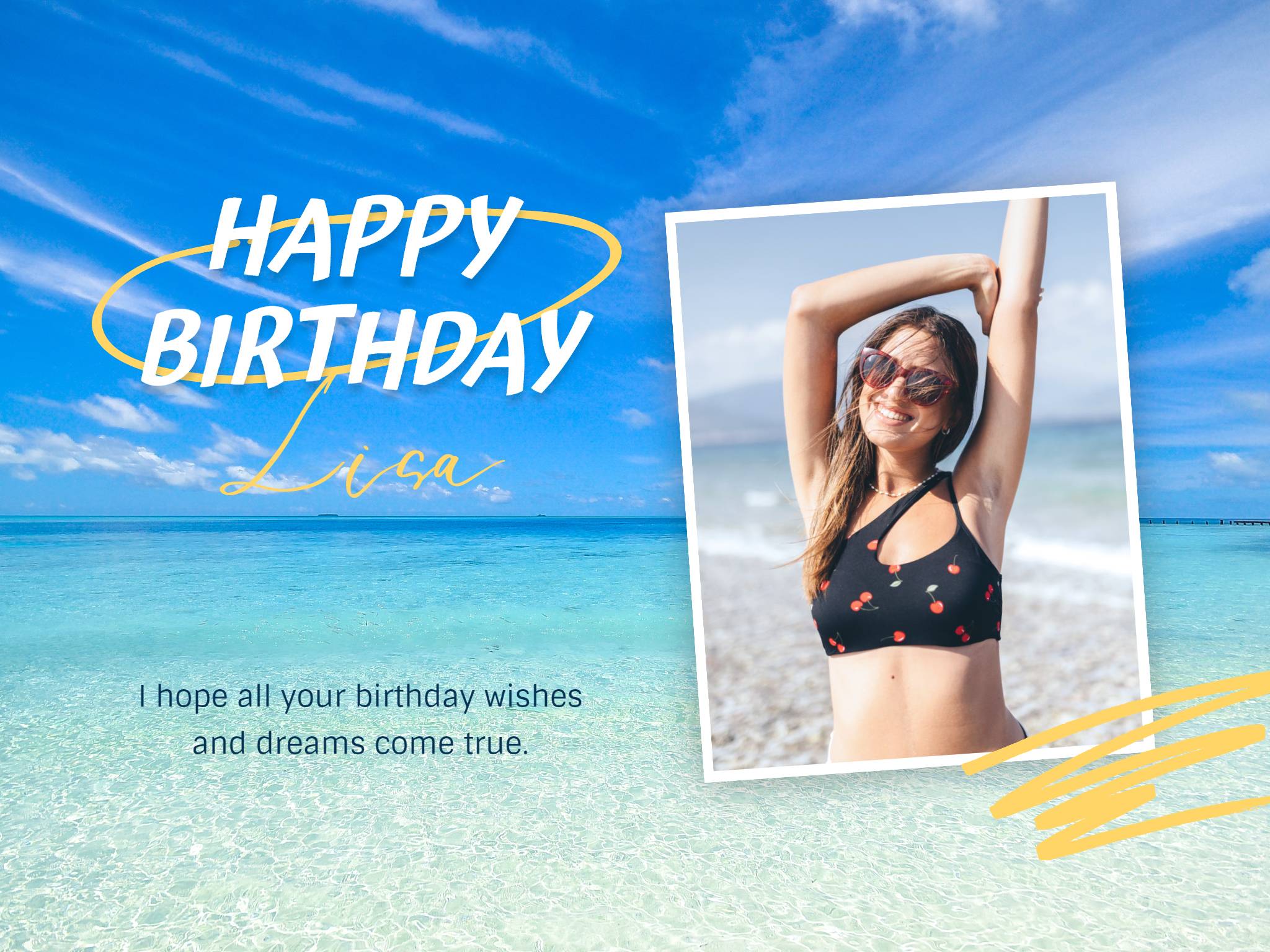 Blue Summer Holiday Photo Collage Happy Birthday