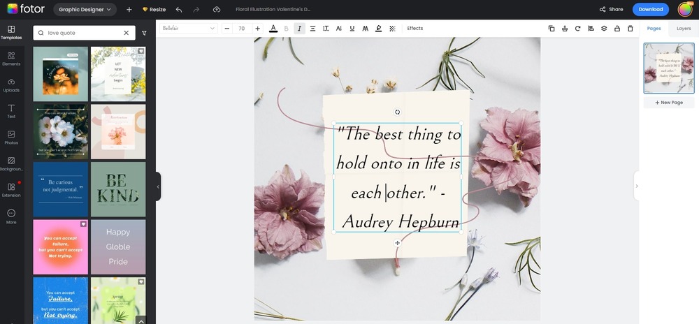 Create a married couple husband wife love quote in Fotor free online quote maker