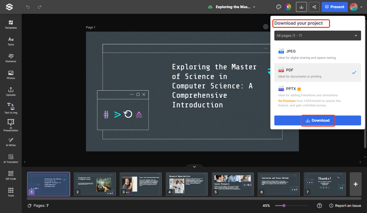 download the ai generated ppt in slidesgo