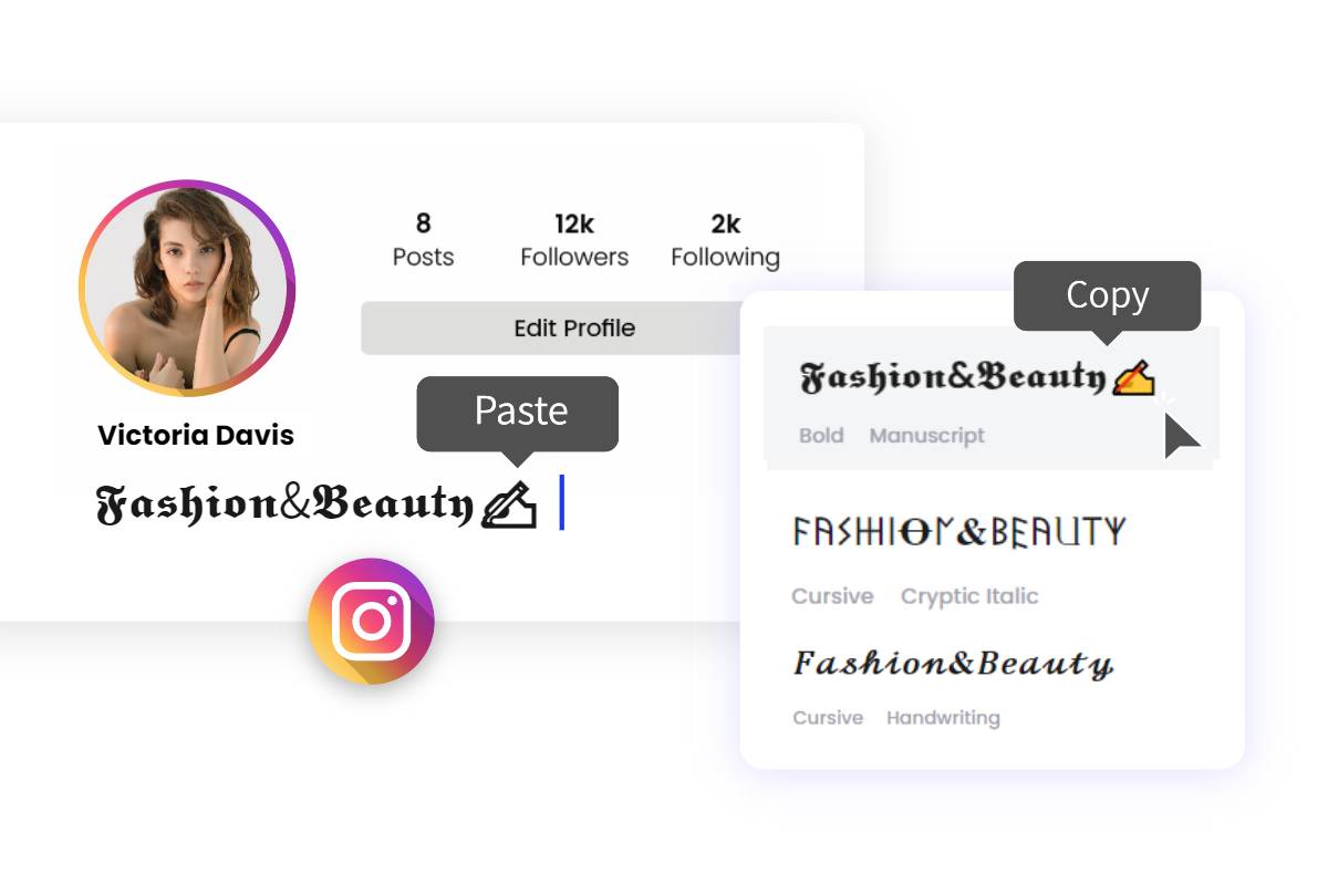 Copy and paste aesthetic Instagram caption fonts using Fotor free online font generator