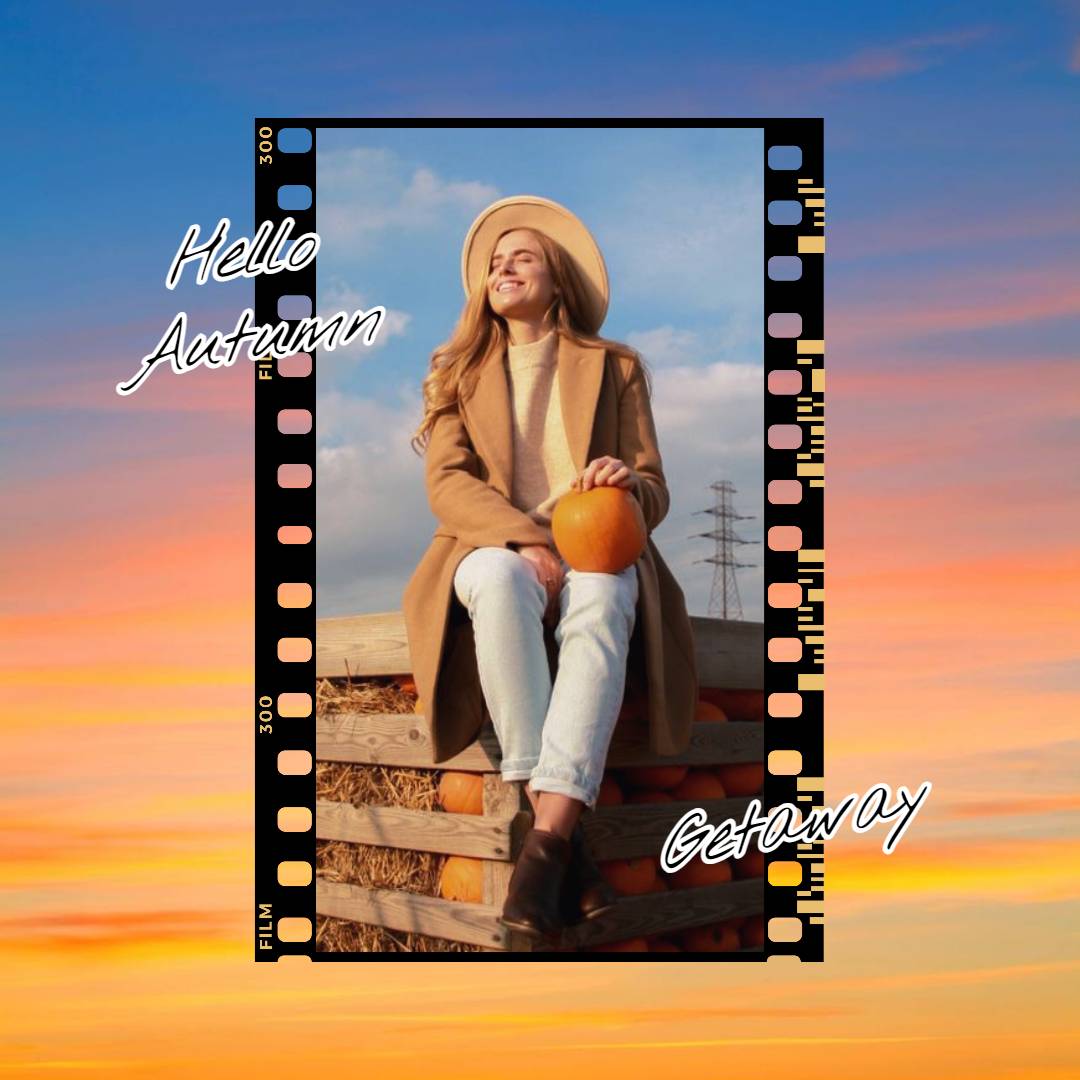 Orange Retro Autumn Travel Vlog Cover Instagram Post Template