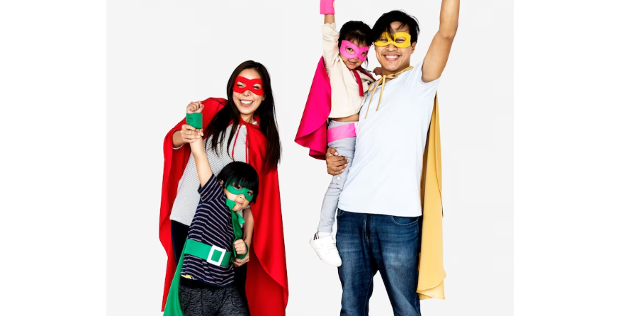 a family of 4 act like spider man