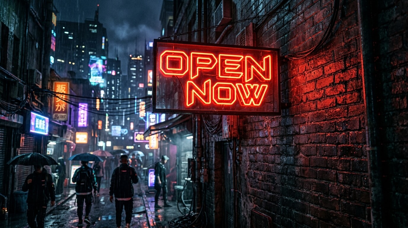 an image of neon sign reading open now generated with nano banana 2