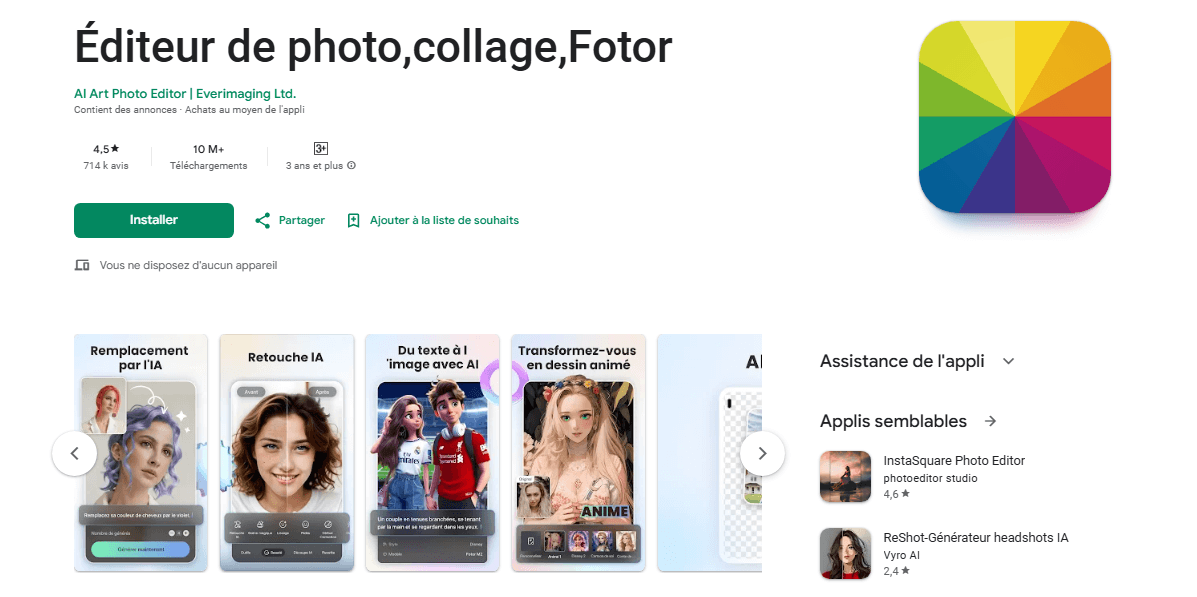 application filtre de visage avec fotor