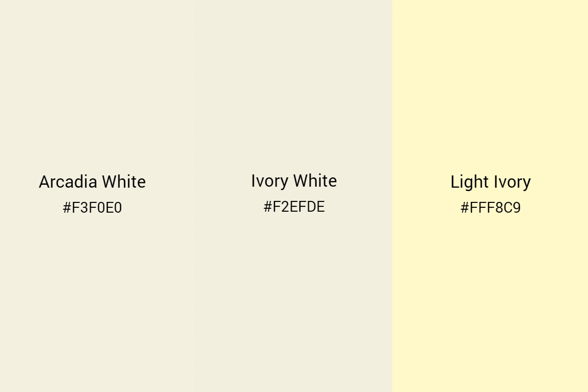 arcadia white, ivory white, and light ivory