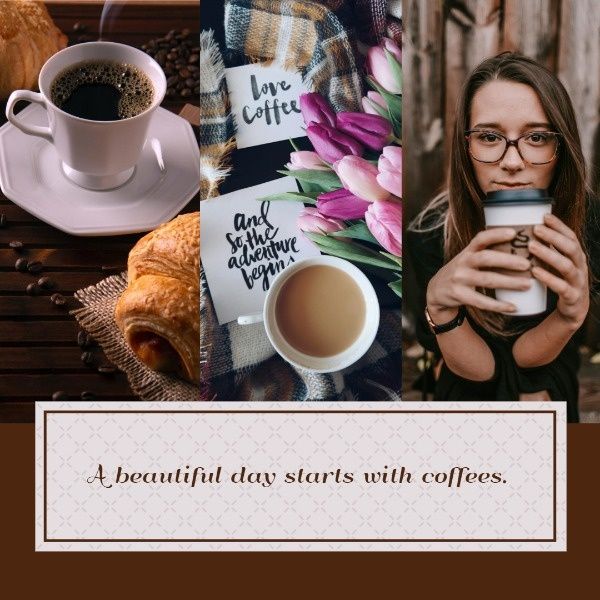 brown post template with a girl holding a cup of coffee