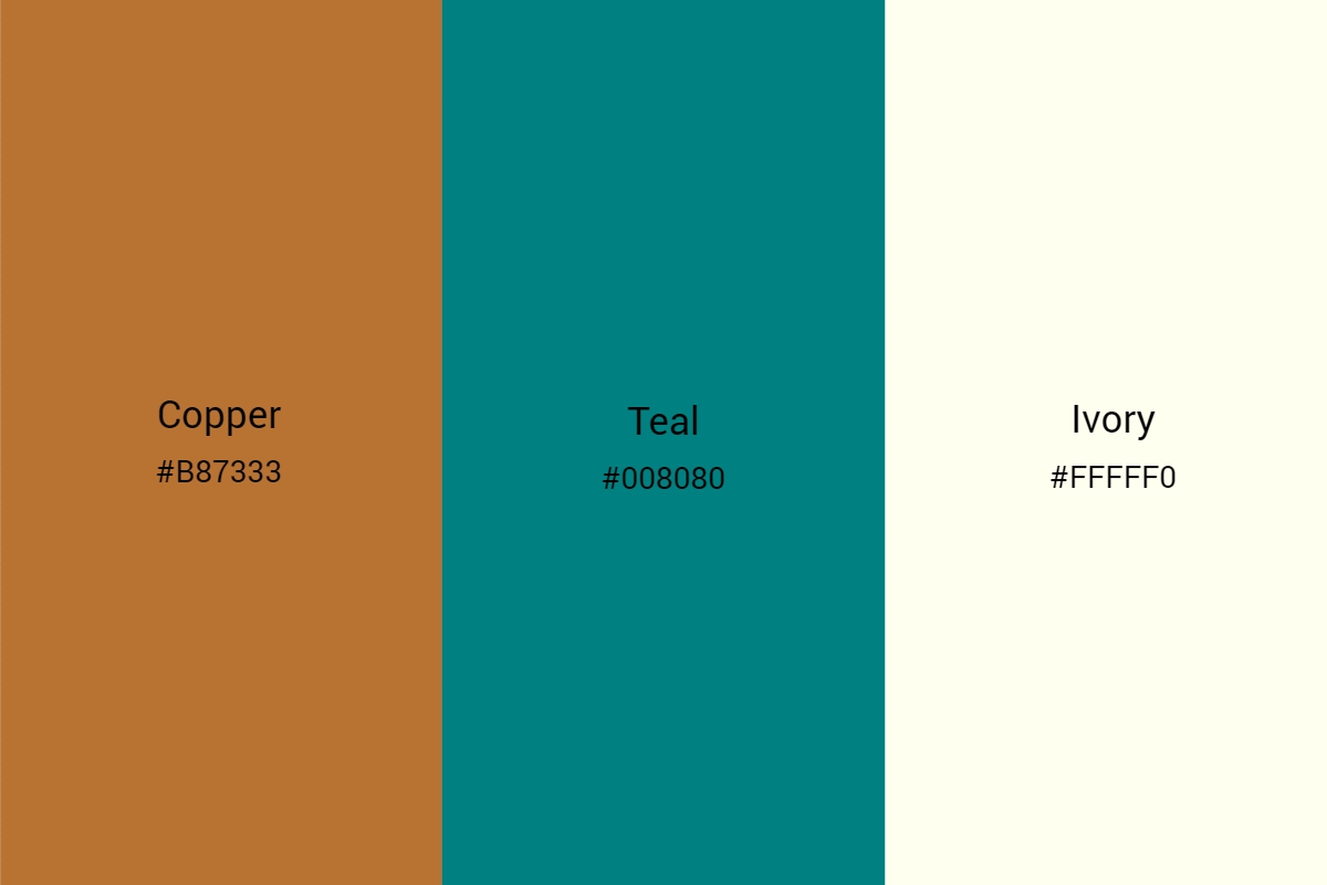 copper, teal, and ivory