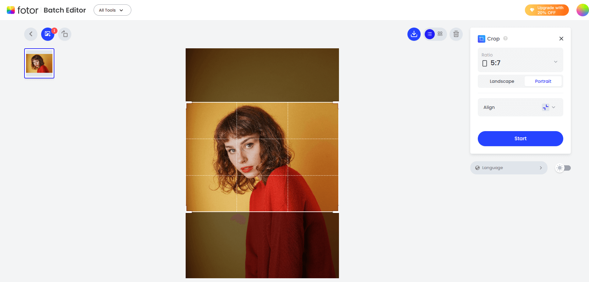 crop a woman portrait to 5 by 7 aspect ratio with fotor image cropper