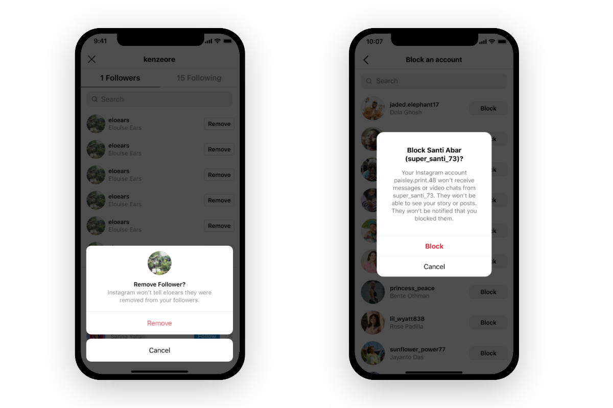 remove and block a follower in Instagram