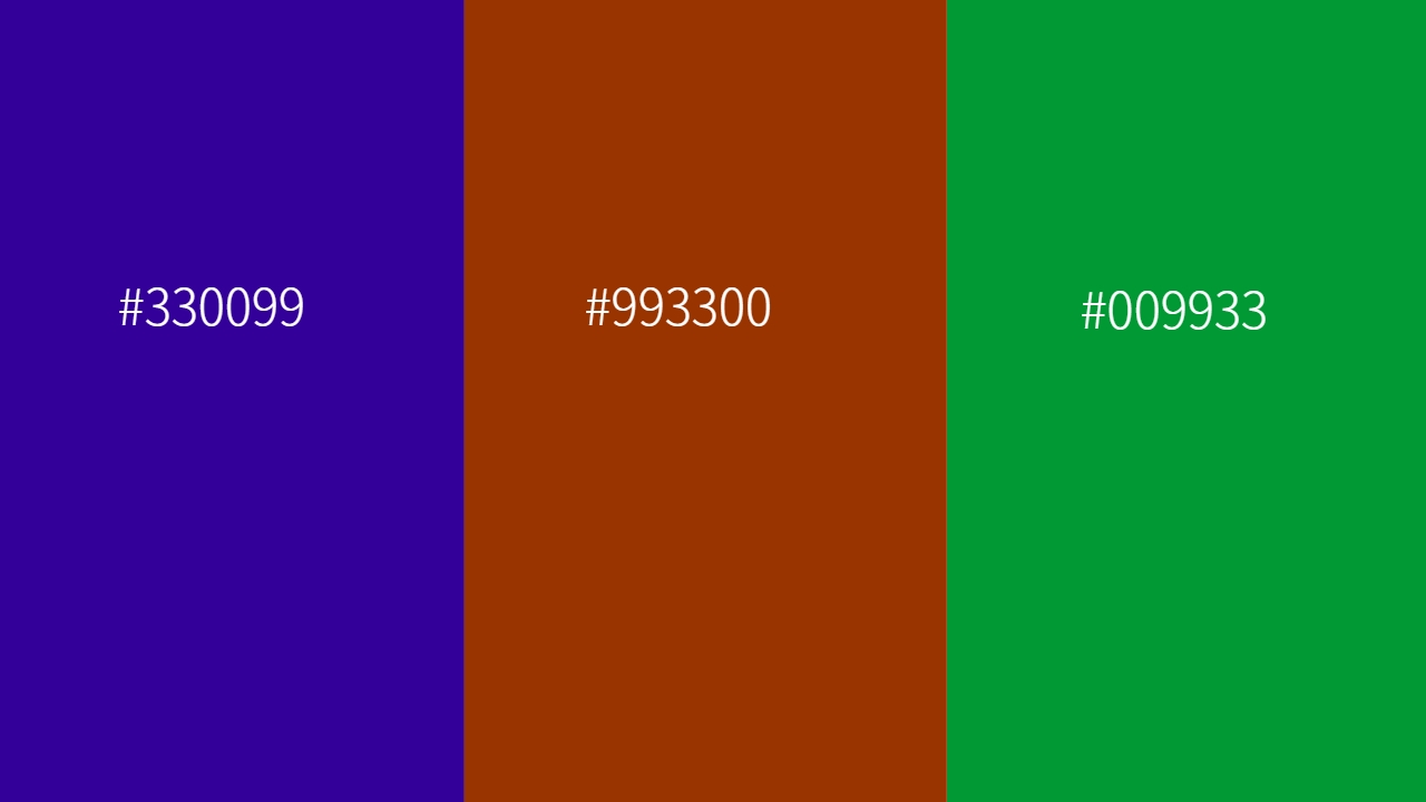 triadic color of 993300, 009933, and 330099