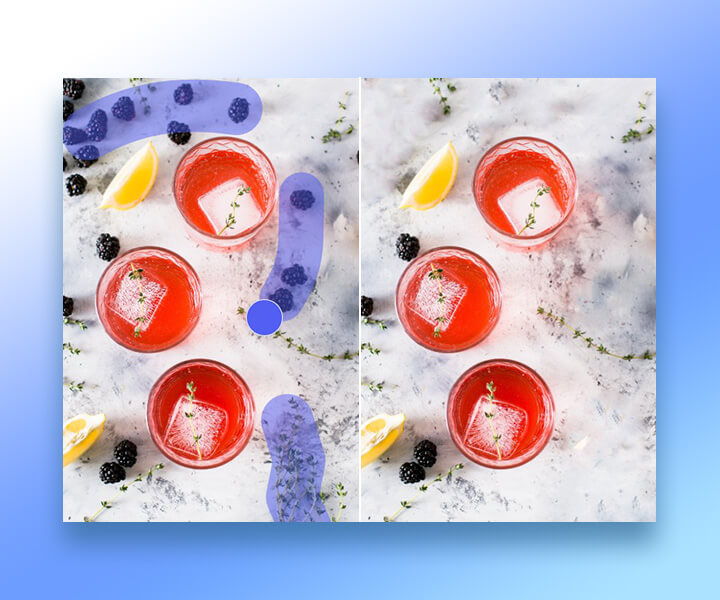 Before and after comparison of a drink setup with object removal