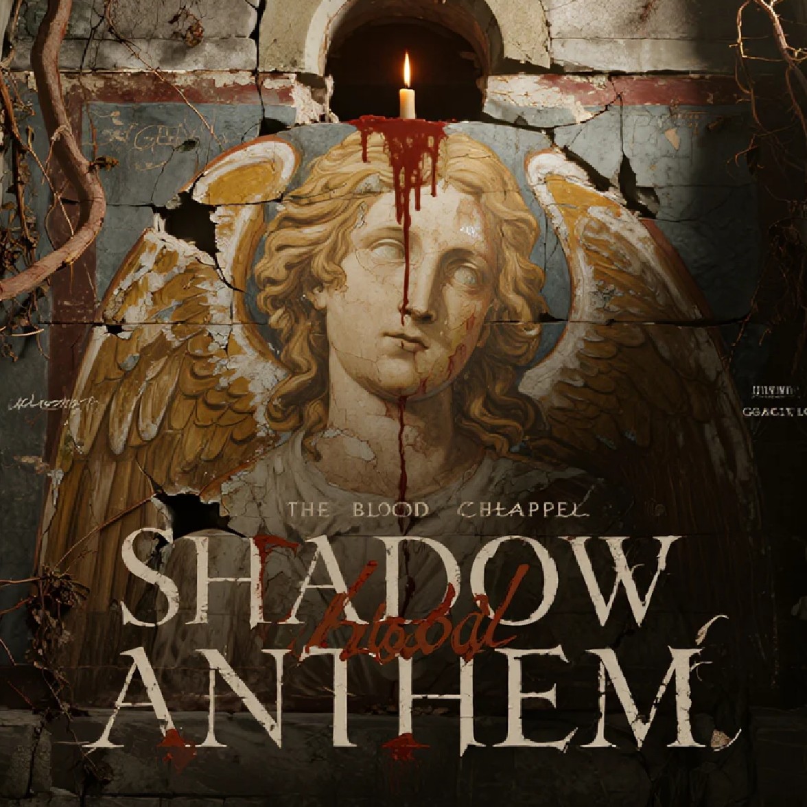Dark vintage style medieval ruined fresco album cover for Shadow Anthem