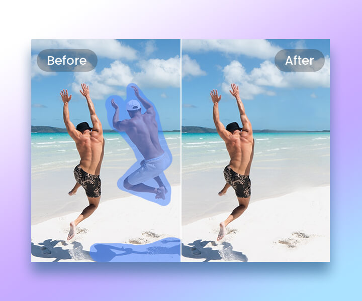 Edit an unwanted person out of a seaside beach photo