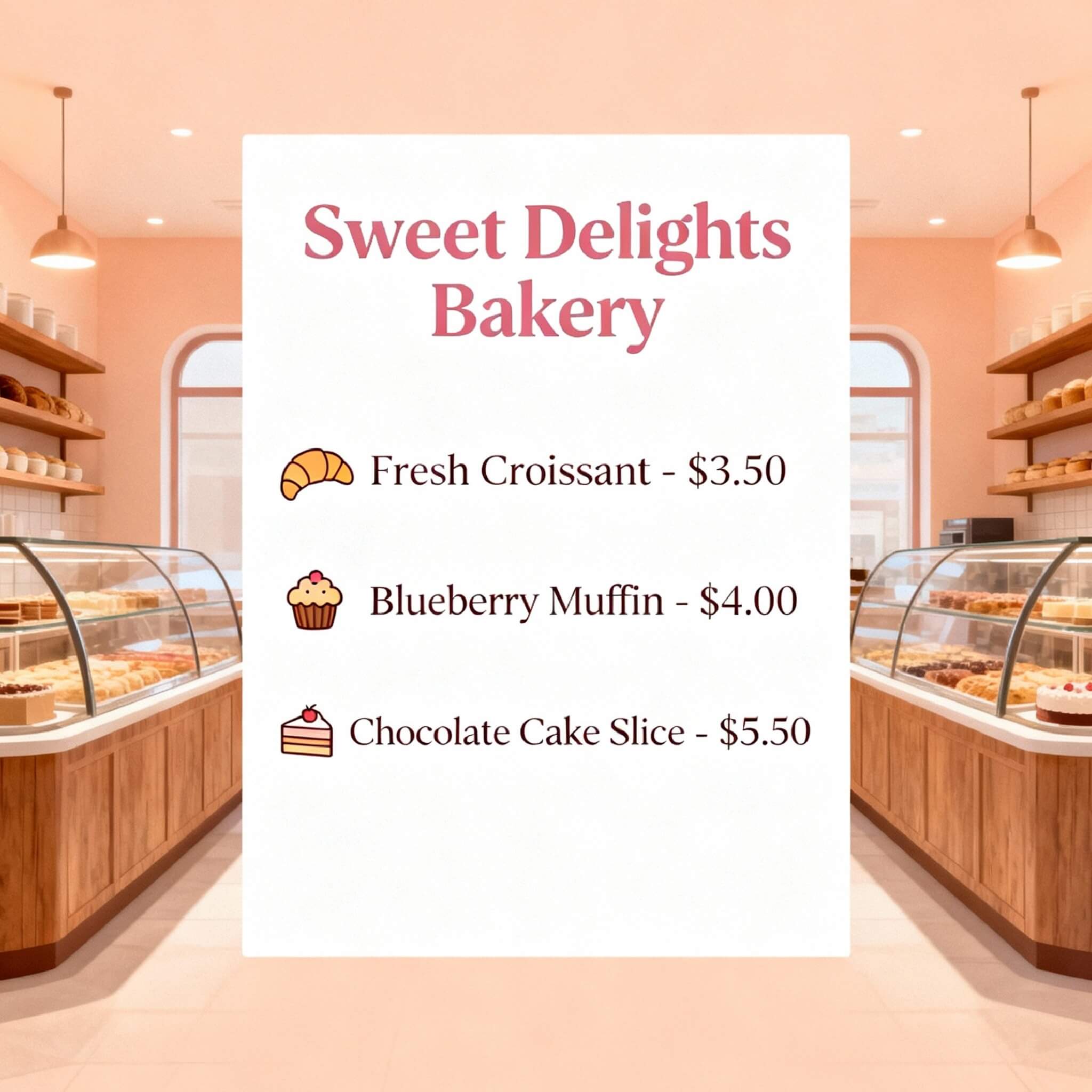 Pastel bakery theme menu generated with fotor ai menu generator