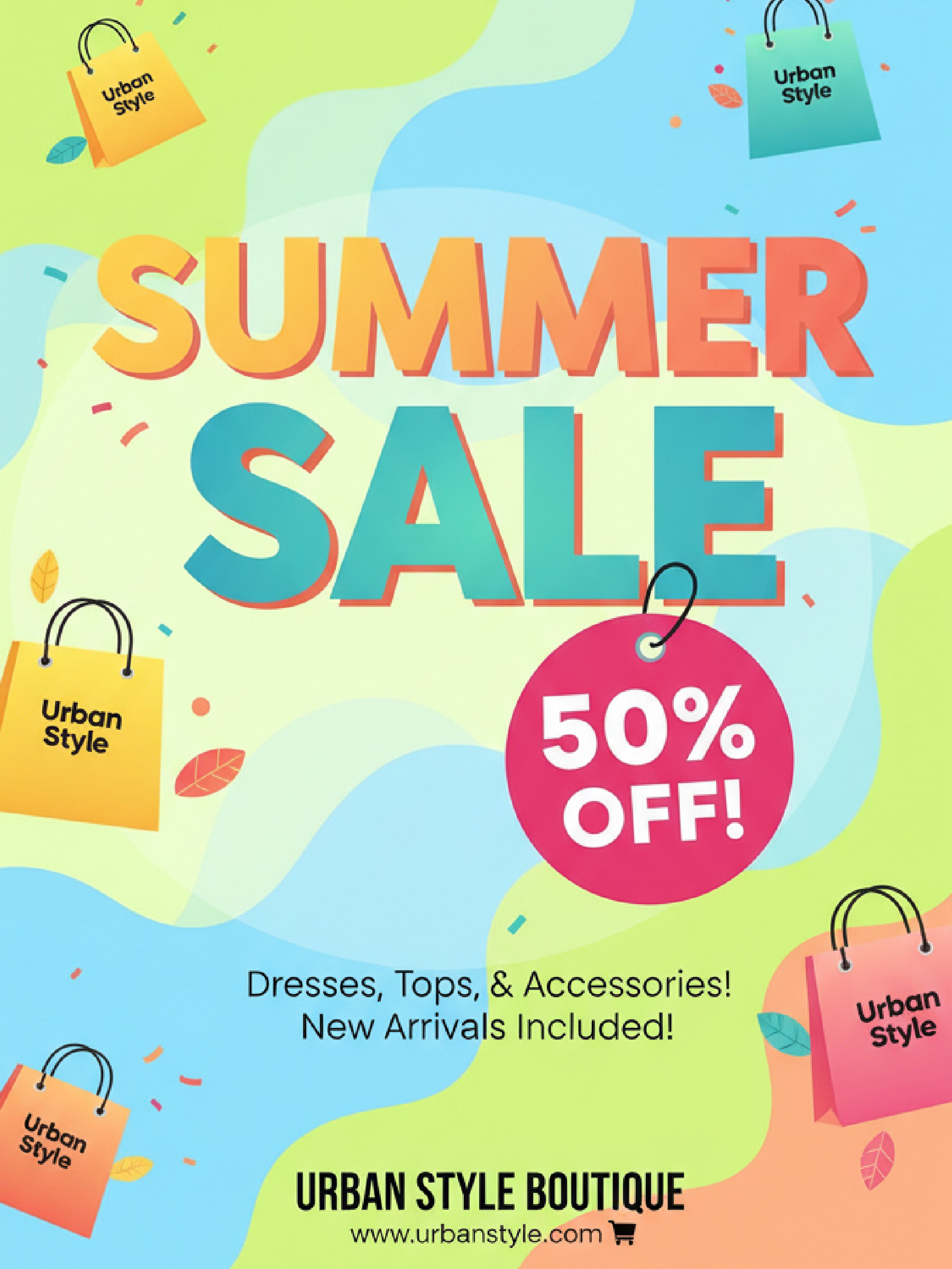 Retail sale flyer with Summer Sale headline and bright summer color palette created by Fotor AI flyer generator