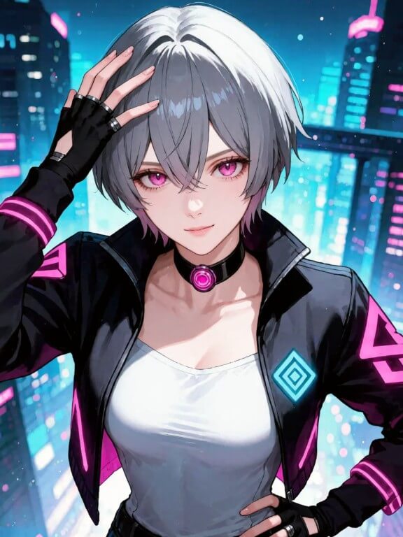 A cyberpunk anime image of a female