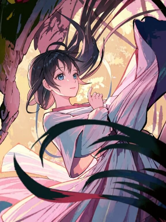 A painterly anime image of a female