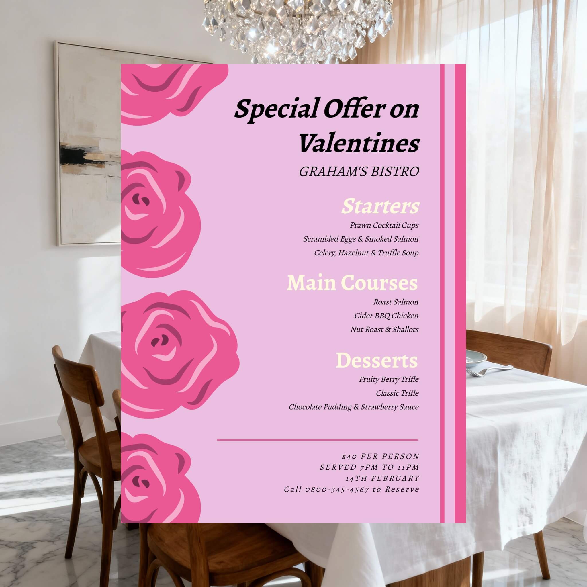 Classic valentine menue template of fotor ai menu maker
