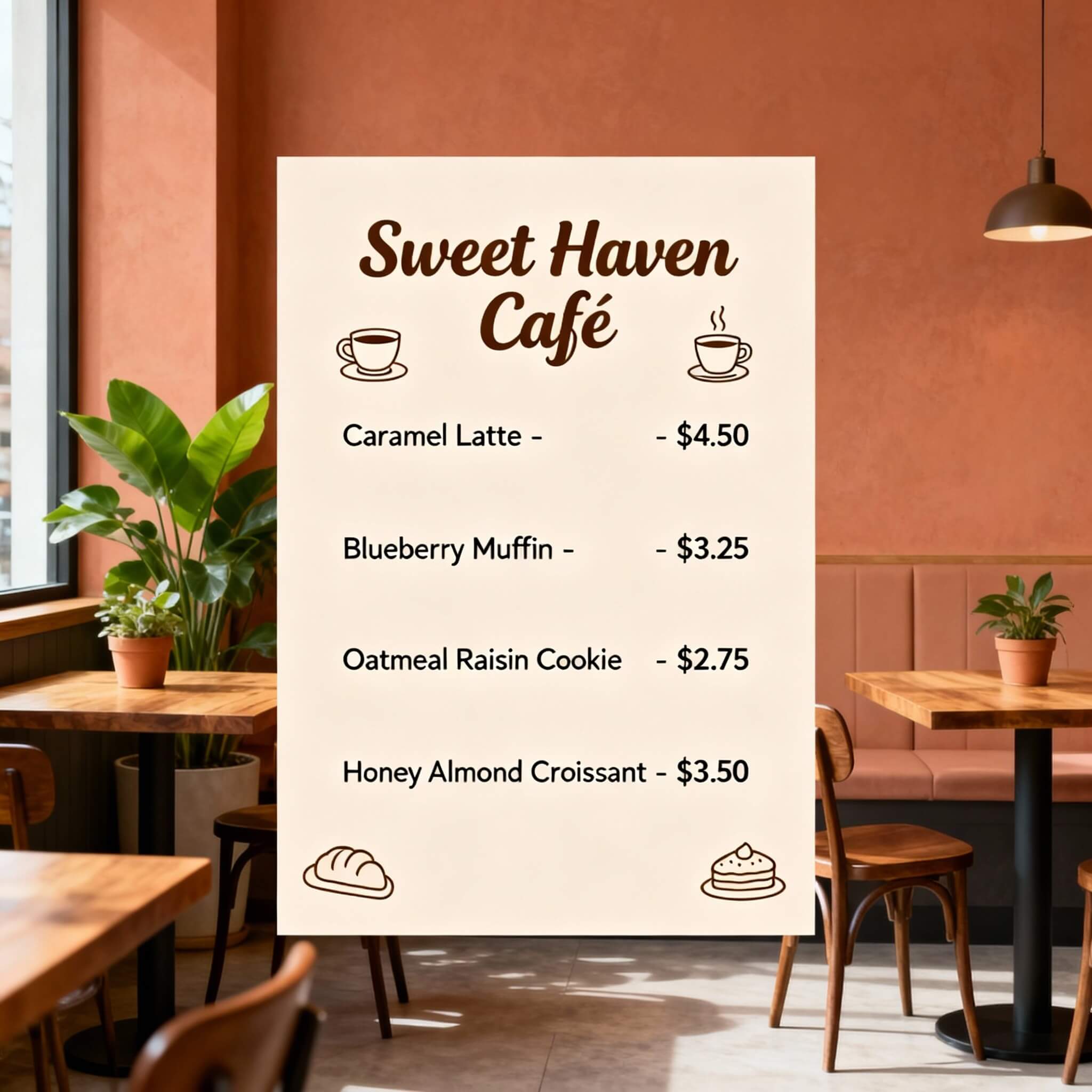 Cozy cafe theme menu generated with fotor ai menu generator