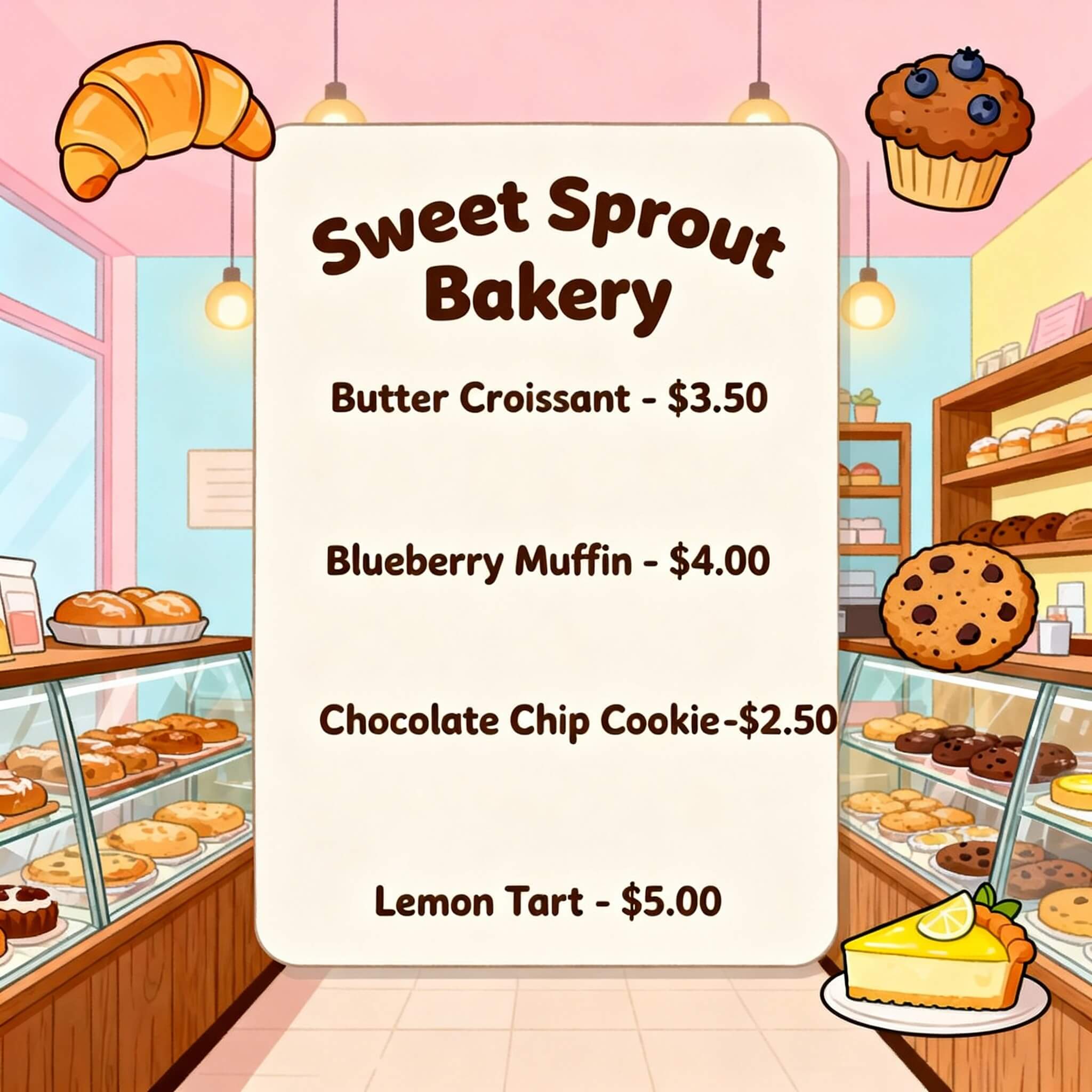 Cute bakery theme menu generated with fotor ai menu generator