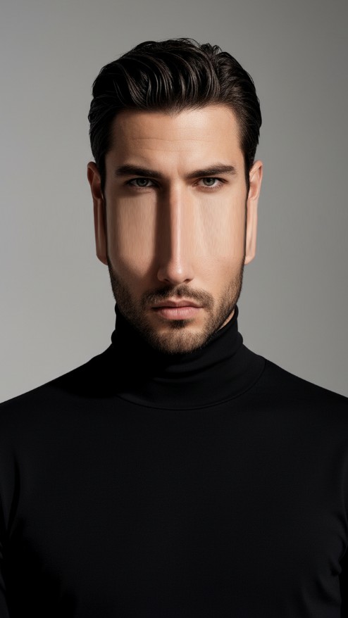 Long face stretch funny face effect for a man