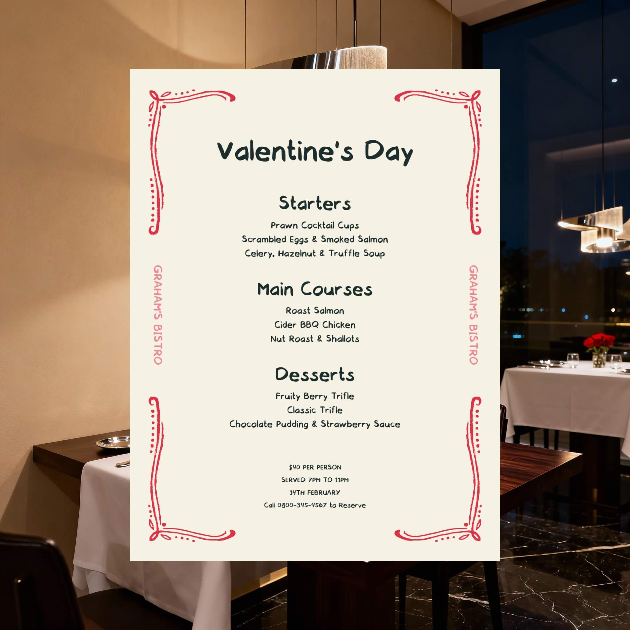 Minimalist valentine menue template of fotor ai menu maker
