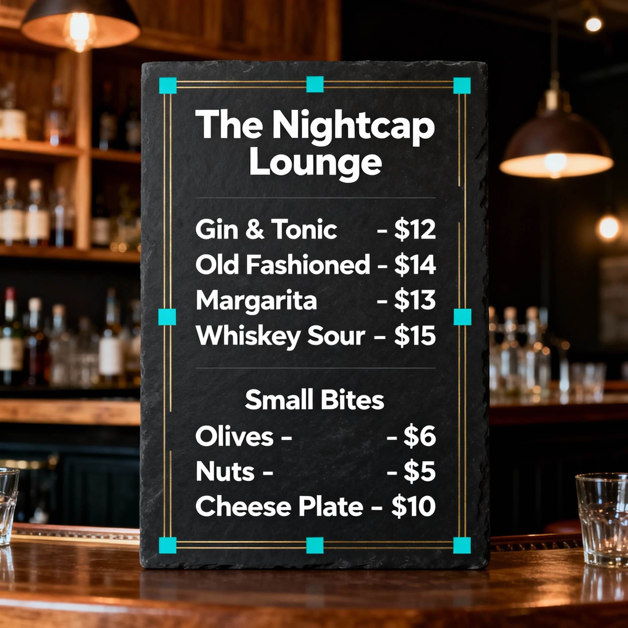 Modern bar theme menu generated with fotor ai menu generator