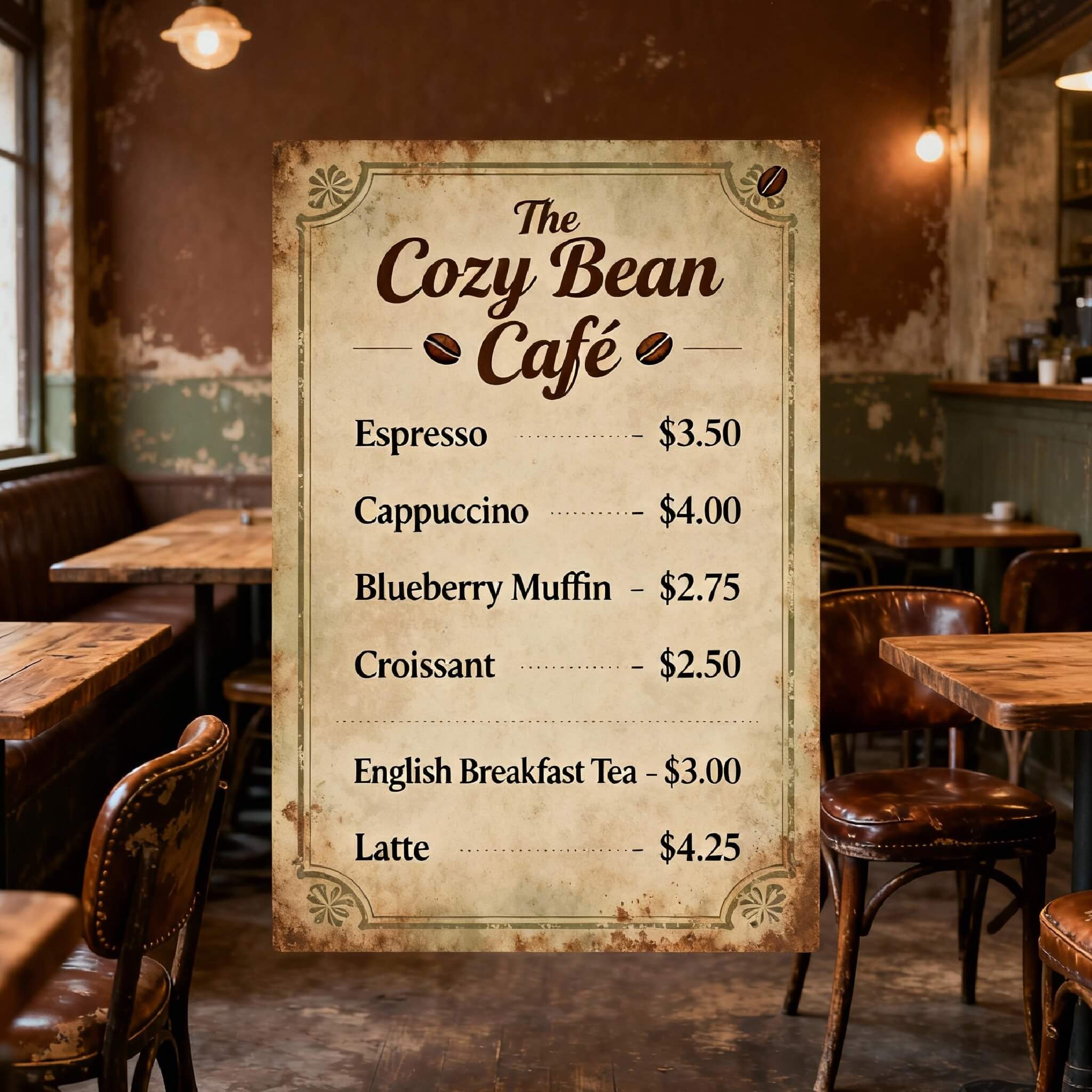 Vintage cafe theme menu generated with fotor ai menu generator