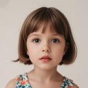 The sample image showing a short haired American girl wearing a floral dress