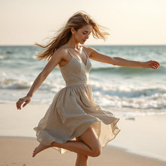 Thumbnail picture of a dancing girl by seaside