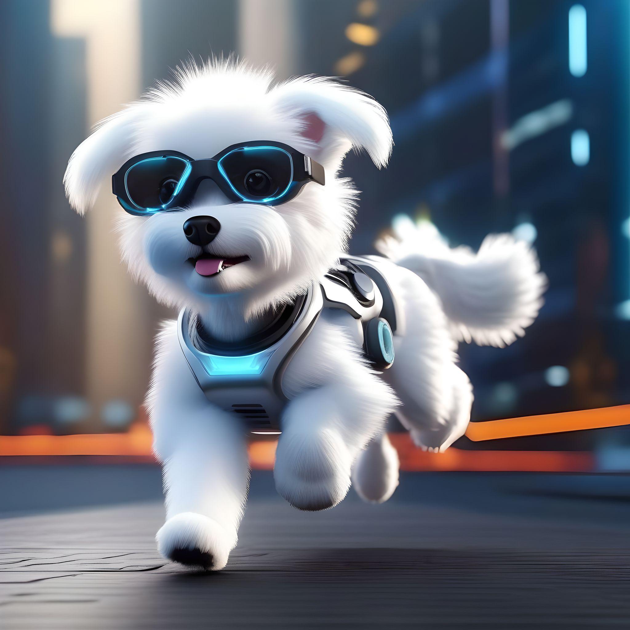3D漫画モデルアニメーション未来的なスタイル白い犬白い毛皮