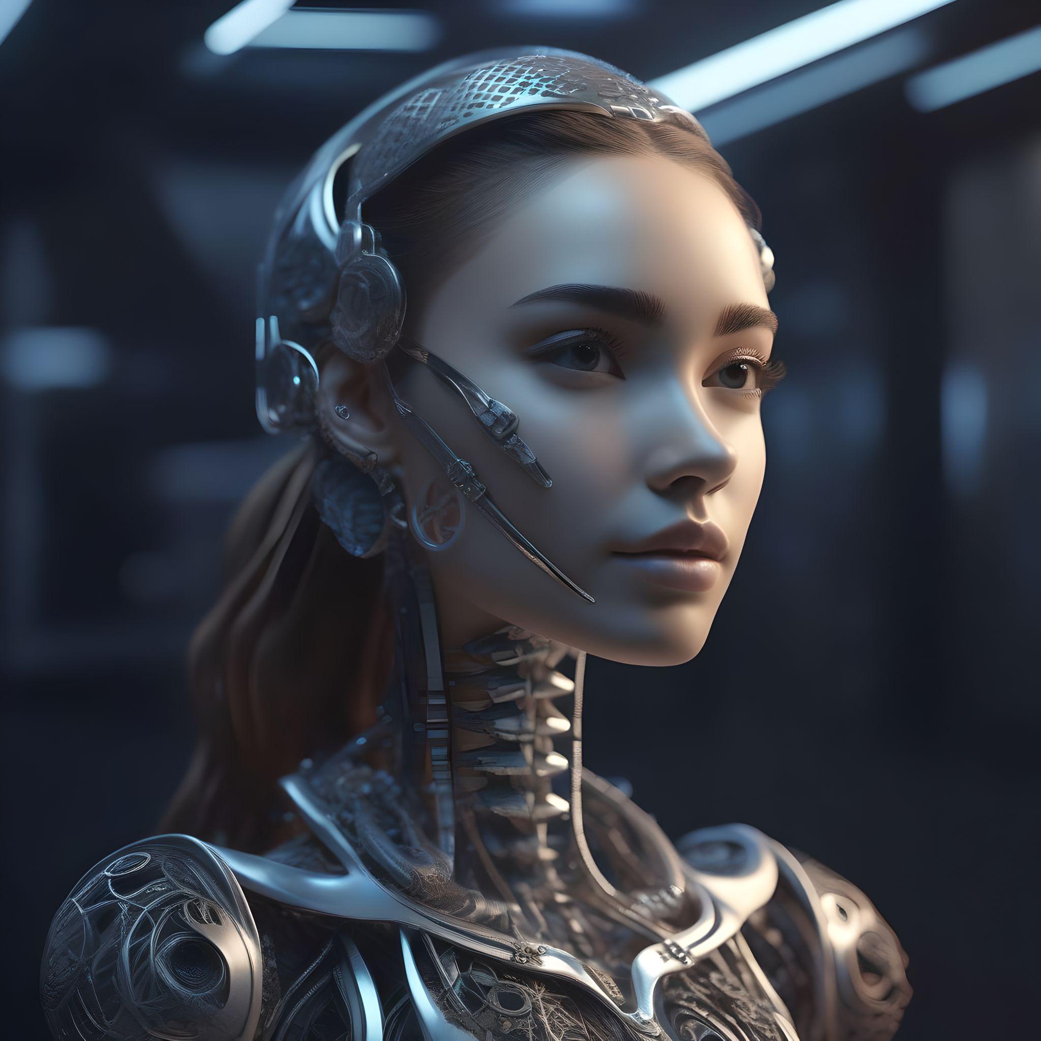 半分スケルトンのリアルな顔を持つ 3D 漫画モデルの未来的な女の子