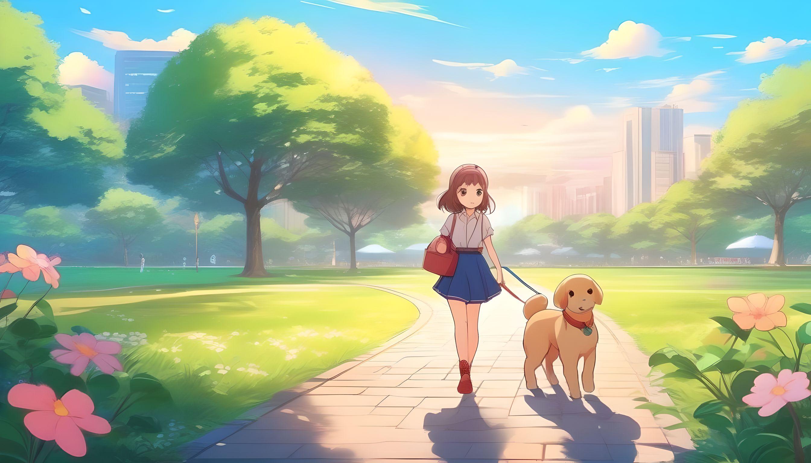 AI desktop background of anime character and animal