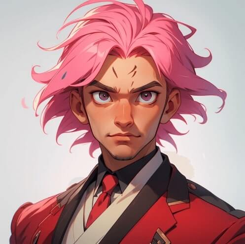 Fotor AI yüz oluşturucu tarafından oluşturulan pembe kısa saçlı anime çocuk yüz portresi