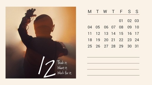 Calendrier mensuel avec citation inspirante