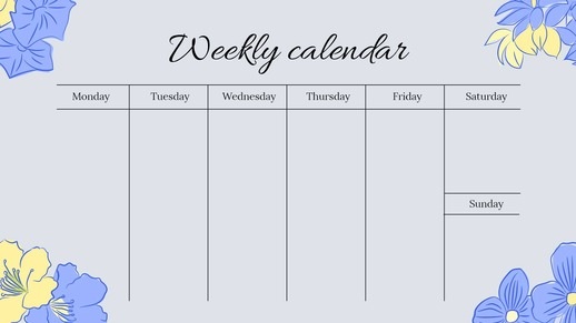 Calendrier hebdomadaire avec plan floral bleu
