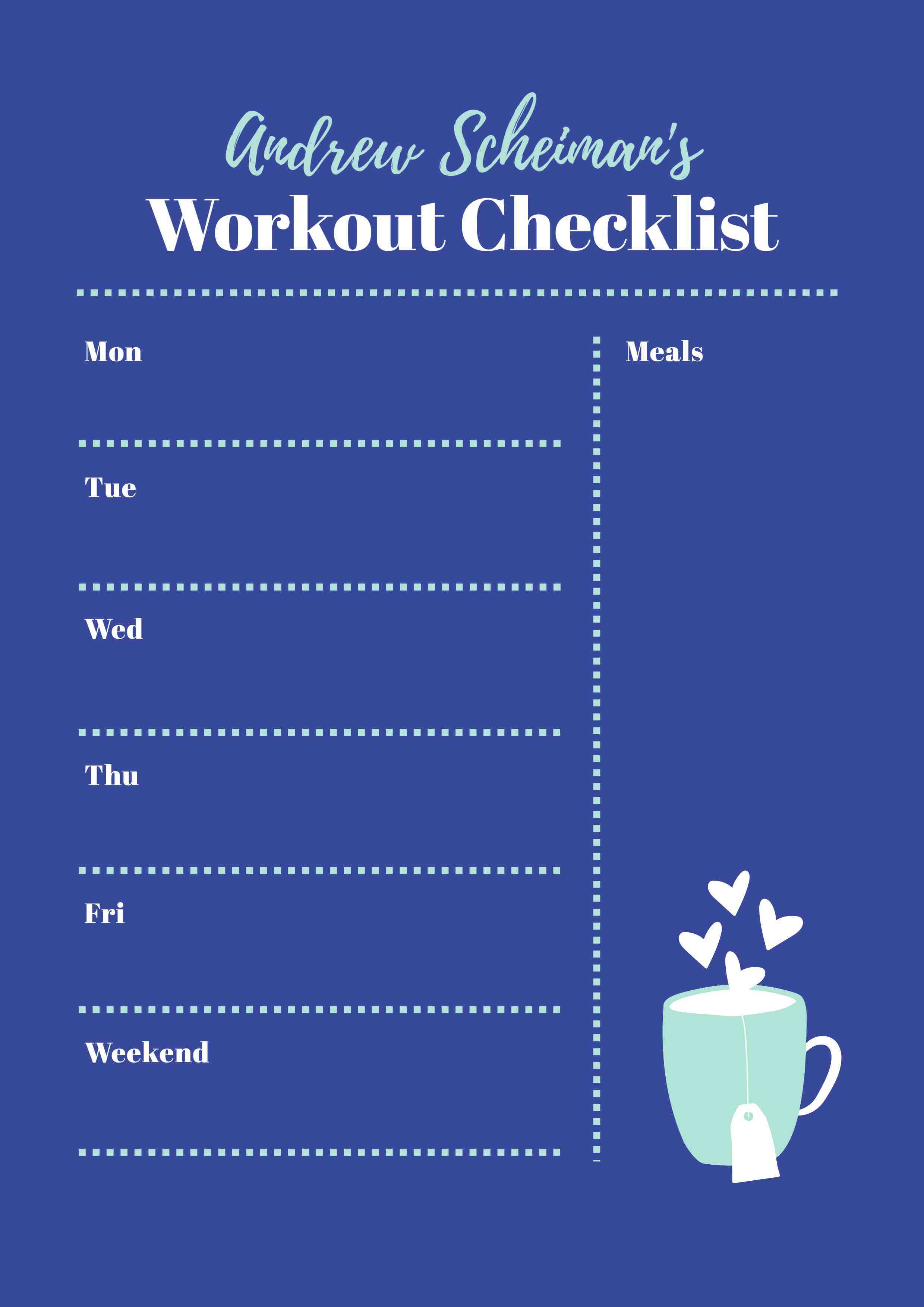 Blue Workout Checklist Template