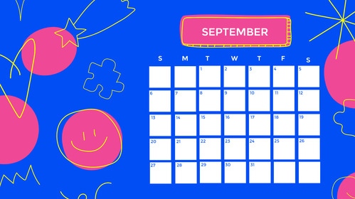 Calendrier hebdomadaire septembre bleu et rose