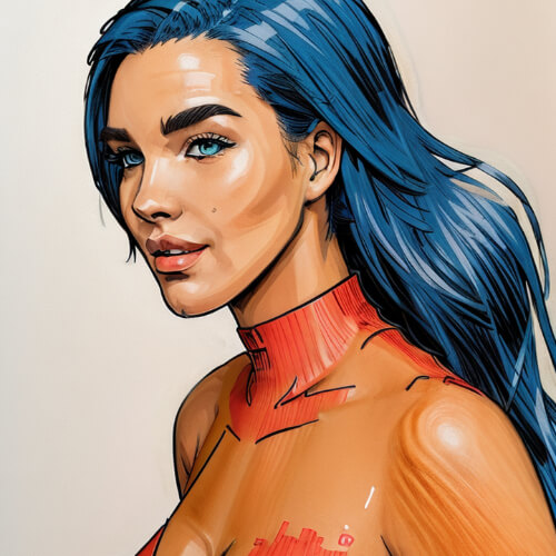 Cool AI female avatar in water color painting style