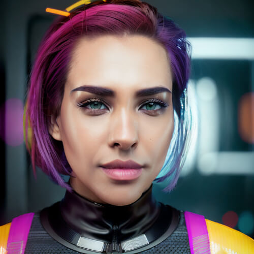 Cool purple haired female AI selfie