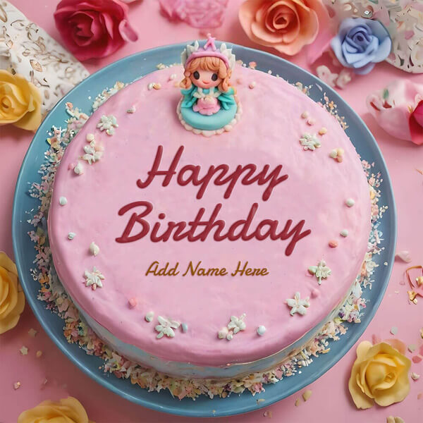 Cute Princess Girly Birthday Cake for Baby Girl With Name to Edit
