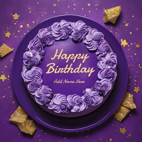 Elegant Purple Birthday Cake With Name to Edit