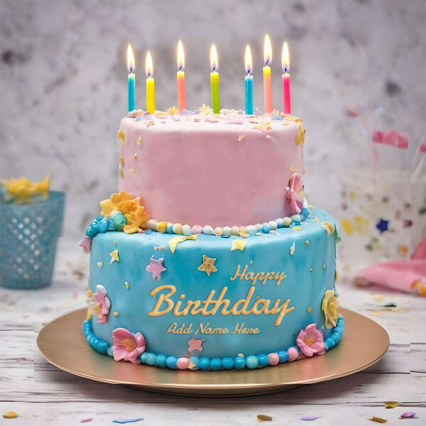 Elegant Two Tier Birthday Cake With Name to Edit