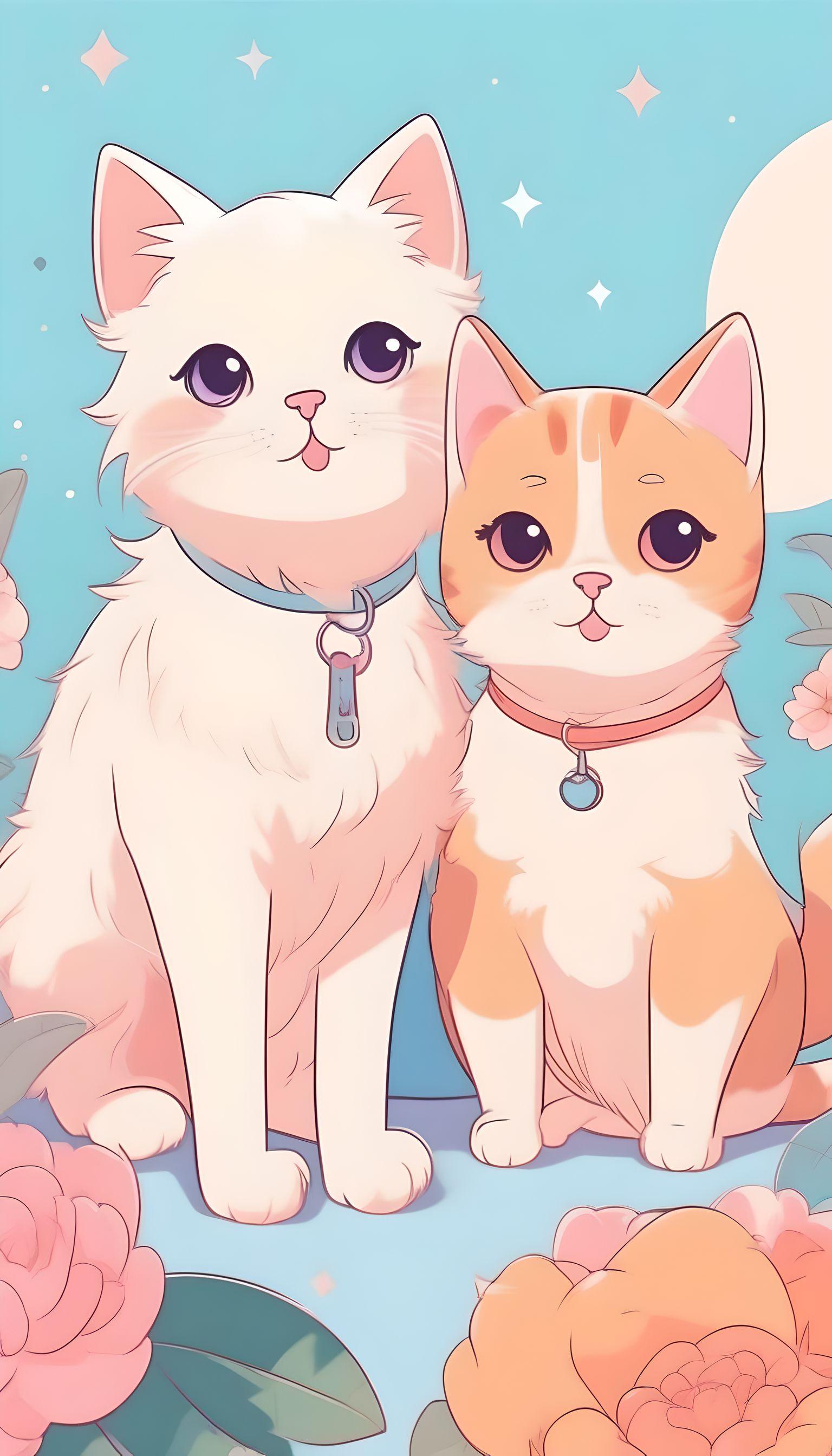 Fotor AI generated two cats for screen background on mobile 3