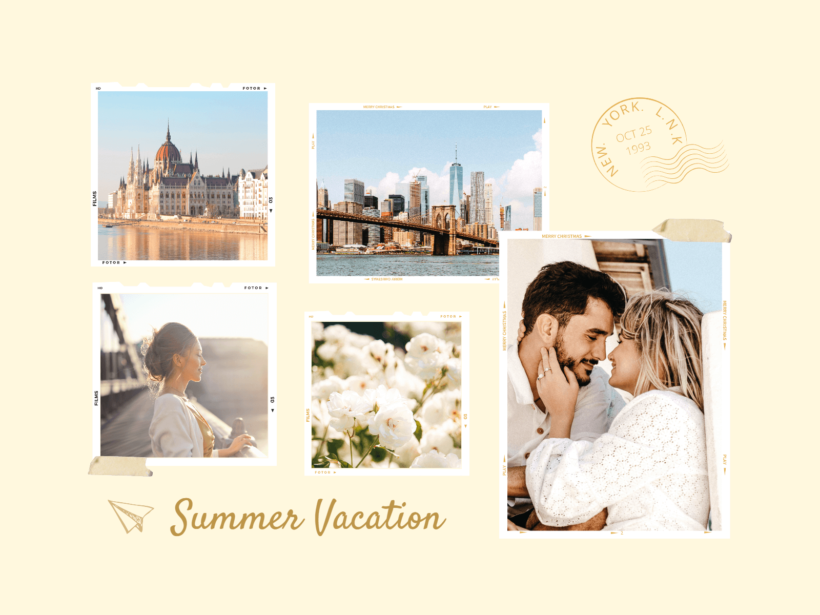 Fotor Lemon Yellow Polaroid Vacation Collage Template