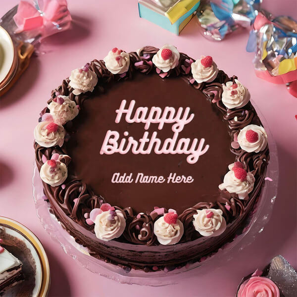 Girly Chocolate Birthday Cake With Name to Edit