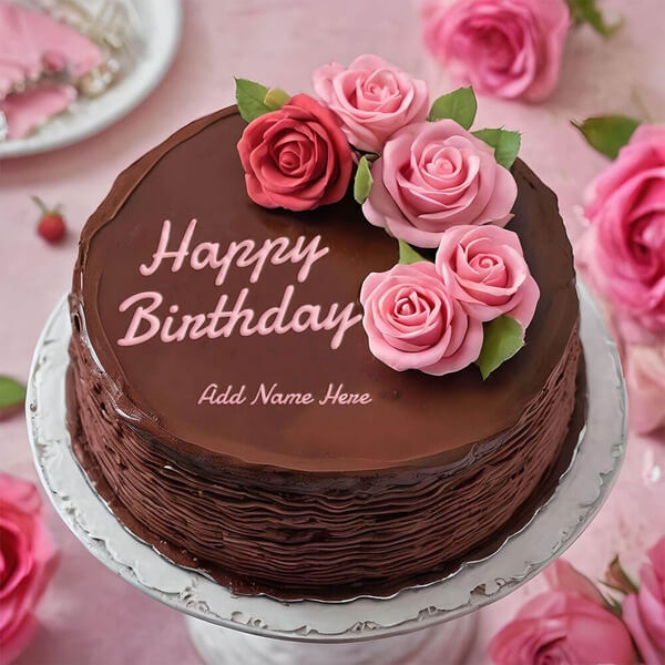 Happy Birthday Rose Cake With Name to Edit