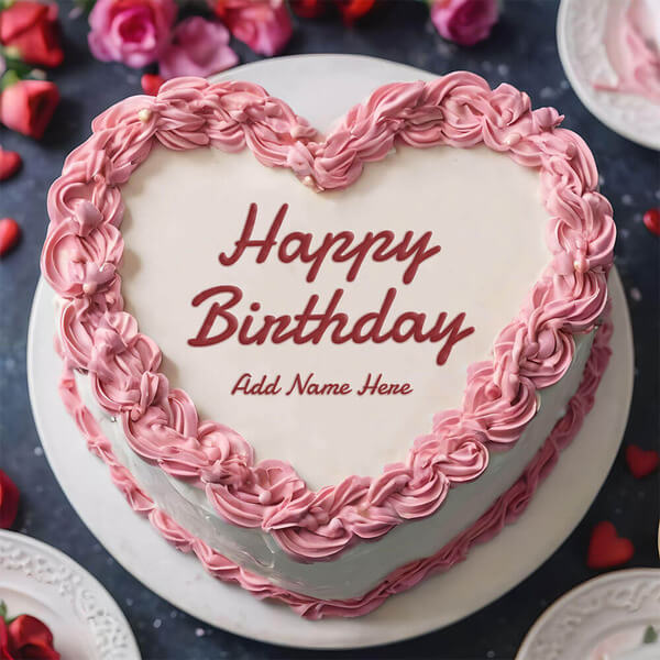 Love Heart Birthday Cake With Name to Edit