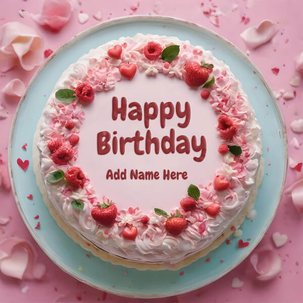 Love Romantic Birthday Cake With Name to Edit